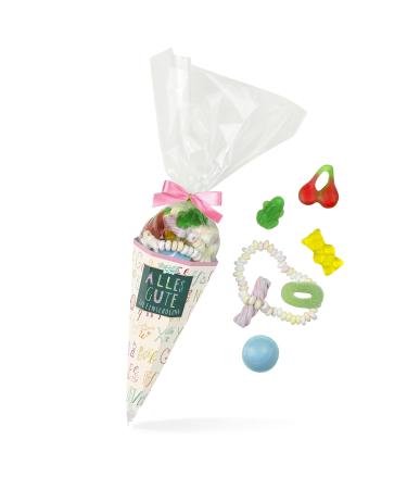 Pink school cone with a colorful candy mix 120 grams gift idea for school beginners