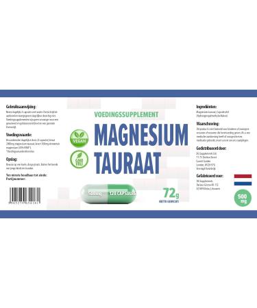 Magnesium Taurate 2000mg per serving 120 Vegetable Capsules Certificate of Analysis from AGROLAB Germany very powerful gluten and GMO free - Buy Online on GoSupps.com