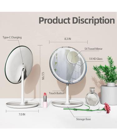 Large Tall Round Lighted Makeup Mirror with 58 LED Lights - 3-Color Dimmable, Cordless, Rechargeable, 5X Magnifying Mirror - Buy Online on GoSupps.com