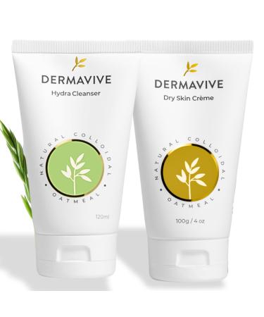 Dermavive Sensitive Skin Duo Hydrating Facial Cleanser 120ml + Dry Skin Cr me 100g | Soap-Free Gentle Cleanser & Fast-Absorbing Cream for Dry Itchy Sensitive Skin | With Oatmeal & Vitamin E