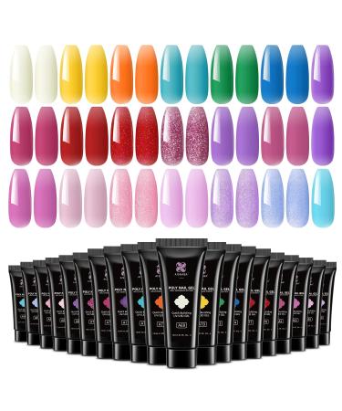 Aishaba 20 Colors Poly Nail Gel Kits, Rainbow Poly Nail Extension Set Pink Purple Poly Gel Nail Set 20 Pcs Gel Builder for Nail Beginner Nails Enhancement Manicure Kit at Home 20 Colors-2
