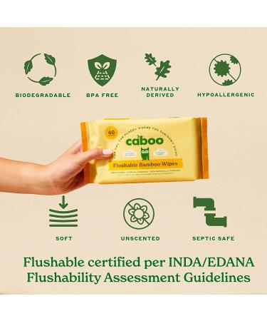 Caboo Bamboo Flushable Wipes 60 Ct Travel Packs (Pack of 3) | Eco-Friendly & Biodegradable | Septic Safe & Certified Flushable | for Adults & Kids - Buy Online on GoSupps.com