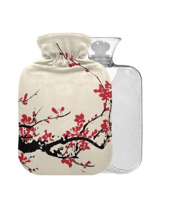 Hot Water Bottle with Cover 2L Large for Pain Relief Headache Neck and Shoulders Plum Blossom BPA Free