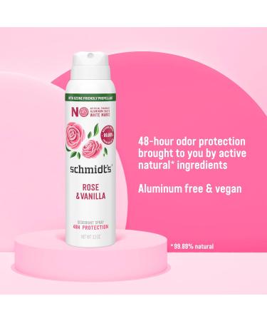 Schmidt's Natural Deodorant Spray - Rose & Vanilla 48H Odor Protection Aluminum-Free Vegan & Cruelty-Free 3.2 oz - Buy Online on GoSupps.com