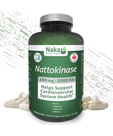 Nattokinase Supplement Capsules Jumbo Bonus Size 180 Veggie Capsules (150 + 30 Free) 100 mg - 2000 FUs Delayed Release | Helps Support Cardiovascular Health Made in Canada (180 vcaps) 180 count (Pack of 1)
