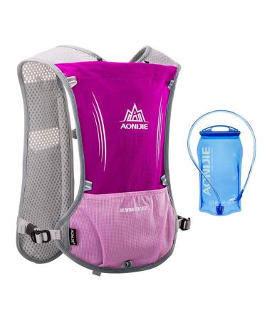 AONIJIE Hydration Backpack Vest 5L Capacity Multi-Pocket Design Breathable and Lightweight Pack for Outdoor Sports - Running Cycling Climbing and Hiking Rose Red - with a water bladder (1.5L)