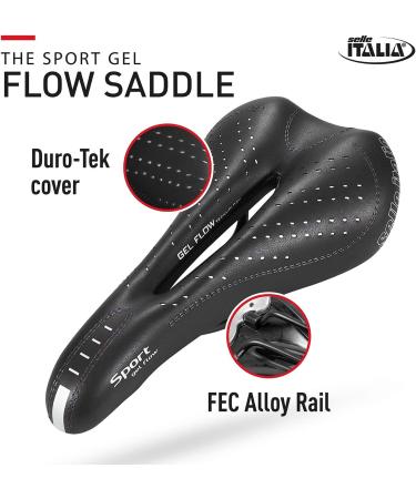 Selle Italia Sport Gel Flow Bike Saddle for Men and Women - Black 270x140mm - Buy Online on GoSupps.com