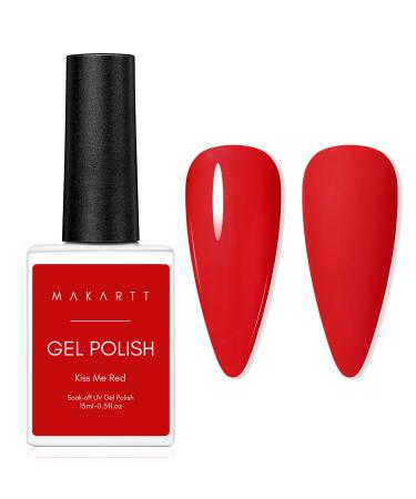 Makartt Gel Nail Polish 15ml Soak Off Sexy Red Gel Nails LED UV Lamp Cured Bright Nails Gel Polish Valentine Nail Art Design Love Decoration Manicure Salon DIY at Home Holiday Gift Kiss Me Red (1pcs)