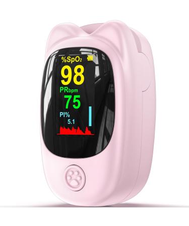 Pulse Oximeter for Kids Cute 4 Color TFT Display Rechargeable Children Oxygen Monitor Fingertip Blood Oxygen Saturation Monitor (SpO2) with Type C Bag and Lanyard