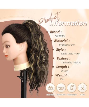 Feshfen 45cm Clip-In Ponytail Hair Extension - Synthetic Wavy Braids in Black Brown & Ash Blond - Buy Online on GoSupps.com