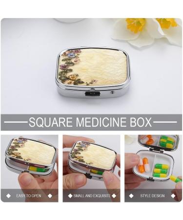 Buy Violet Floral Print Pill Box - 2 Compartment Portable Medicine Organizer for Pocket & Purse - Decorative Metal Pill Case - Buy Online on GoSupps.com