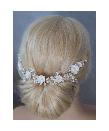 Buy Komunj Flower Hair Jewelry for Brides - Silver Pearl Wedding Hair Vines & Crystal Accessories for Women & Girls - Buy Online on GoSupps.com