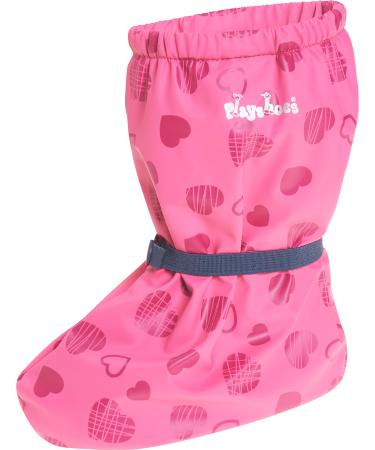 Playshoes Unisex Kid's Waterproof Footies with Fleece Lining Pantuflas Medium Pink Hearts