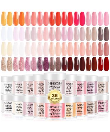 Lavender Violets 36 Colours Dip Nails Powder Starter Kit Nude Pink Skin Tones Red and Yellow Glitter Neutral French Acrylic Dipping Nail Powder Colour Set for Home Salon Dip Manicure Designs M953