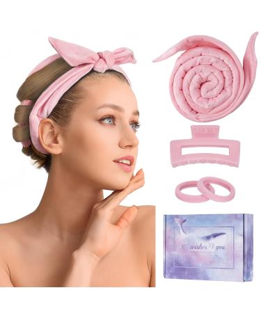 CORATED Heatless Curling Rod Headband Upgraded 60" Extra Long Heatless Curls Soft Hair Curlers to Sleep No Heat Hair Curler Overnight Hair Wrap Curls Styling Kit for Short & Long Hair Pink