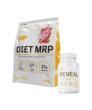 CNP Professional Diet MRP Low Calorie Meal Replacement with FREE Fatloss Capsules 21g Protein with Patented Digezyme Fortified with Full Spectrum Vitamins & Minerals 975g 4 Flavours (Strawberry) Strawberry Small