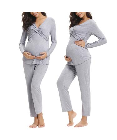 Irdcomps Women's Maternity Pyjamas Set Cotton Breastfeeding Nursing Nightwear PJ Set Long Sleeve Sleepwear Pregnancy for Hospital Home L Grey - Buy Online on GoSupps.com