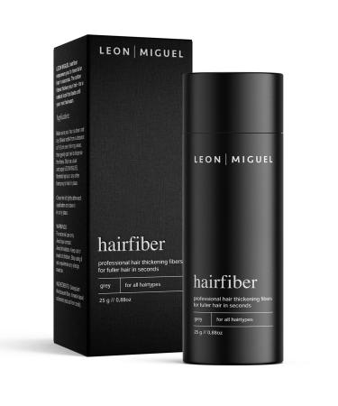 LEON MIGUEL Hair Fiber - Premium Hair Thickener Immediately Conceals Receding Hairlines Hair Loss Balding Areas and Thinning Hair Hair Powder | 25g (GREY)