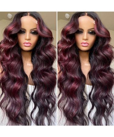 ANDRIA 99j lace front wigs Glueless Lace Wig Loose Wave Synthetic Heat Resistant Fiber Wig With Baby Hair Long Curly Colorful Ombre Burgundy Wine Red Colorful lace front wig for Black Women 24 Inch Loose Wave Wig Ombre 99J…