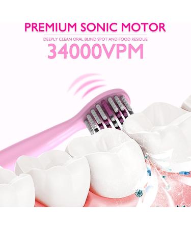 Kids Dinosaur Sonic Electric Toothbrush with Timer - 5 Modes, 8 Heads, Rechargeable - Ages 3-12 - Pink - Buy Online on GoSupps.com