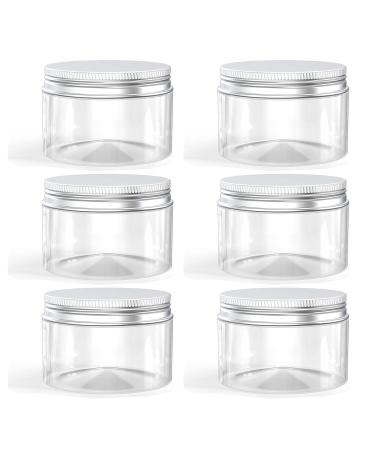 6 Ounce Plastic Jars with Aluminum Lid Leak Proof Clear Containers Jars for Store Liquid, Cosmetic, Cream, 6 Pcs