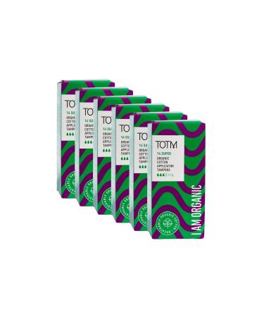 TOTM Super Applicator Tampons | Certified Organic Cotton | | Plastic-Free applicators & Wrappers | Naturally Soft Absorbent & Super Comfy | 6 Packs |84 tampons
