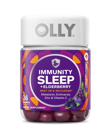 OLLY Immunity Sleep Gummy Immune and Sleep Support 3mg Melatonin Echinacea Zinc Vitamin C Chewable Supplement Berry - 36 Count
