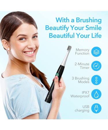 Sejoy Rechargeable Electric Toothbrush with 4 Brush Heads - 3 Modes, Smart Timer - Black (One-Key) - Buy Online on GoSupps.com
