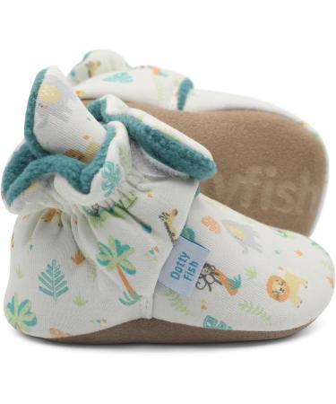 Dotty Fish Cotton Baby Booties with Suede Sole - Teal Fleece Safari Animals, 0-6 Months - Buy Online on GoSupps.com