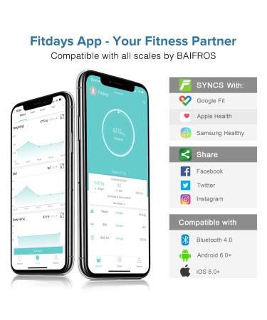 BAIFROS Bluetooth Body Fat Scale with ITO Technology - Smart Scales for Body Weight & Fitness Tracking | 13 Measurements | ST/LB/KG - Buy Online on GoSupps.com