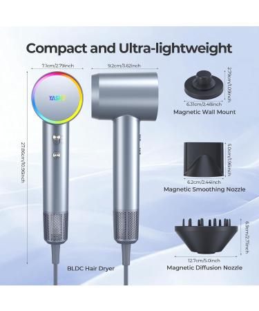 YASHE Professional Hair Dryer - 110 000 RPM Negative Ionic 1400W Fast Drying Brushless Blow Dryer with Diffuser - Low Noise for Home & Travel - Blue - Buy Online on GoSupps.com