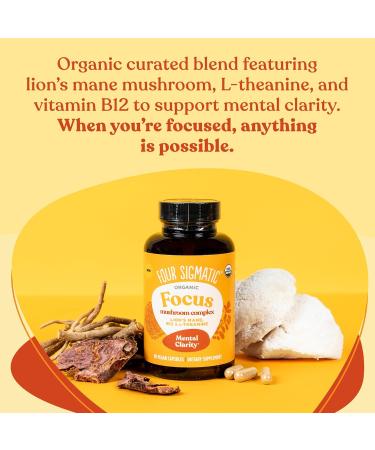 Four Sigmatic Focus Capsules | Lion's Mane Supplement Capsules | Brain Boosting Complex with Ashwagandha, Bacopa Monnieri & Rhodiola | Vegan Nootropic Adaptogen & Mushroom Supplement | 30 Servings Focus w/ Lion's Mane, B12  - Buy Online on GoSupps.com