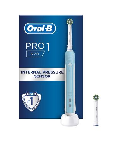Oral-B Pro 1 Electric Toothbrushes For Adults With Pressure Sensor Christmas Gifts For Women / Him 1 Handle 1 Toothbrush Head 1 Mode with 3D Cleaning 2 Pin UK Plug 670 Blue