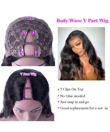 Xagujpo V Part Body Wave Human Hair Wig - Brazilian Virgin Hair for Black Women - Glueless U Part Half Wig with No Leave Out - 150% Density Natural Color - Buy Online on GoSupps.com