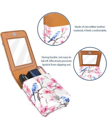 Buy Cherry Blossom & Blue Bird Leather Lipstick Case | Mini Lip Gloss Organizer with Mirror - International Shipping Available - Buy Online on GoSupps.com