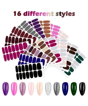 224 Pieces Nail Polish Stickers - Self-Adhesive Wraps for Women & Girls | Classic Solid and Glitter Designs with Nail File - Multicoloured - Buy Online on GoSupps.com