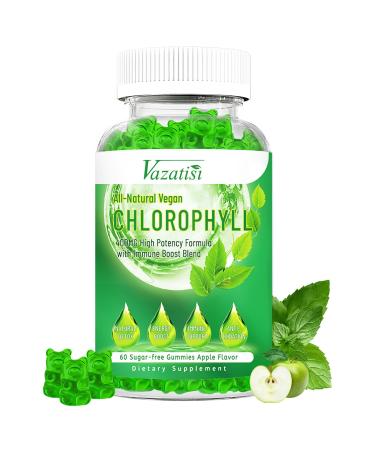Sugar Free Chlorophyll Gummies for Women Men Adult & Kids Organic Chlorophyll 400mg with Sea Moss ACV Vitamin C & Zinc for Body Odor Skin Energy Immune Support Natural Deodorant Apple Flavor 60 Ct 60 Count (Pack of 1)