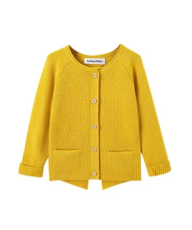 SMILING PINKER Toddler Girls Knit Cardigan Soft Warm Sweaters with Pockets 4 Years Yellow