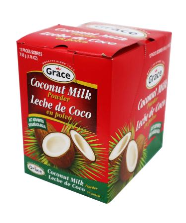 Grace Dry Coconut Milk Powder 12 Pack - No Preservatives - Just Add Water - Milk Substitute for Coffee, Smoothies, Baking, Curries - Bonus Recipe eBook - 1.76 oz - Buy Online on GoSupps.com