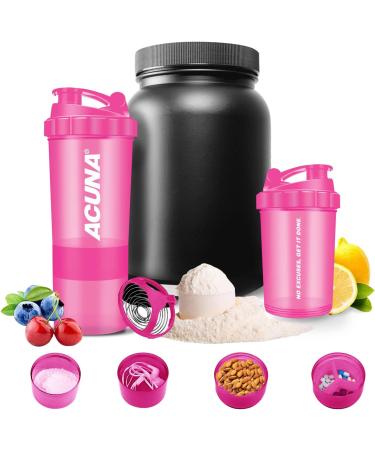ACUNA Protein Shaker Bottle 600ml - 3 Layer Twist Off Cups - Steel Mixing Ball - Easy Clean Gym Shaker Bottle (Pink) - Buy Online on GoSupps.com