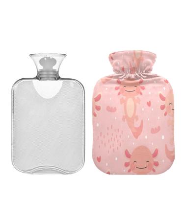 Axolotl Hot Water Bottle with Pattern Fish 1L Winter Hot Water Bottle Soft Plush Cover Hand Feet Warmer for Kids Men Women