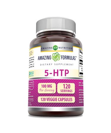 Amazing Formulas 5-HTP (Hydroxytryptophan) Supplement | 100 Mg Per Serving | Veggie Capsules | Non-GMO | Gluten Free | Made in USA (1 Pack 120 Count) 120 Count 1 Count (Pack of 1)