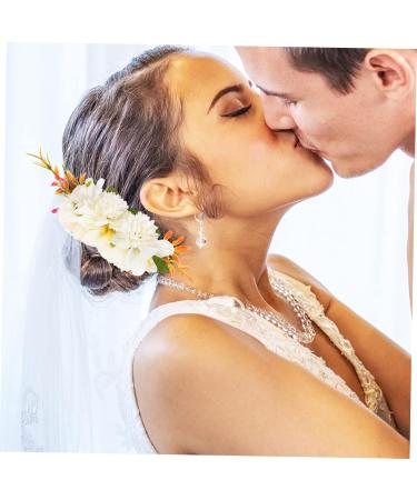 Angoily Bridal Comb Floral Hair Comb French Hair Pin French Combs Rose Hair Accessories Roses Artificial Flowers Floral Hair Headpiece Metal Comb White Cloth Flowers Seaside Resort Wedding - Buy Online on GoSupps.com