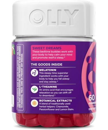 OLLY Sleep Gummy 3 mg Melatonin L-Theanine Chamomile Lemon Balm Sleep Aid Strawberry 60 Count 60 Count (Pack of 1) - Buy Online on GoSupps.com