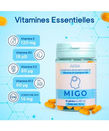 Migo - Migraine Ophtalmique Migraine avec Aura et Fatigue Oculaire - Traitement de fond base de Co-Enzyme Q10 VITAMINE B12 B2 E et D (Fabriqu en France) - Buy Online on GoSupps.com