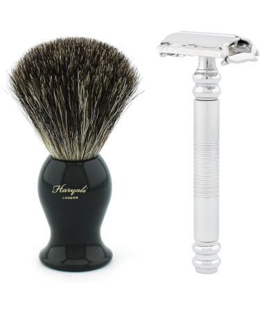 Men's Silver Butterfly Safety Razor & Black Badger Hair Brush - Stainless Steel No Blades Included | International Shipping - Buy Online on GoSupps.com
