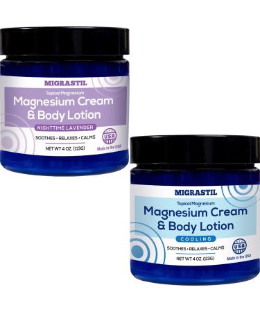 MIGRASTIL Nighttime Lavender Magnesium Cream & Body Lotion and Cooling Magnesium Cream Bundle