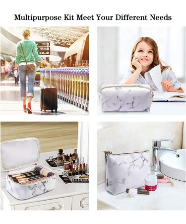 MAGEFY 3Pcs Travel Makeup Bags - Waterproof Organizer with Gold Zipper, Marble Toiletry Bags for Women - Buy Online on GoSupps.com