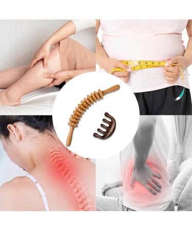 Natural Wooden Massage Roller with Handle - Curved Back Massager for Neck Legs & Body | International Shipping - Buy Online on GoSupps.com
