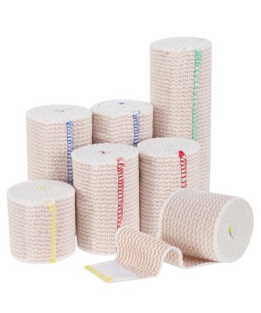 7 PCS Premium Elastic Bandage Wrap Compression Wrap Bandage for Legs Self-Closing Elastic Bandage Wrap - Hook & Loop Fasteners at Both Ends - Latex Free - Washable & Reusable (2x2 2x3 2x4 1x6)